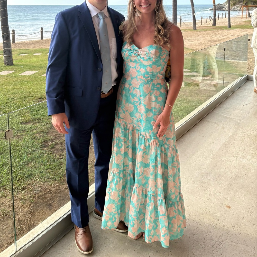 Wedding guest! Hutch Teal and Pink Strapless Maxi Dress